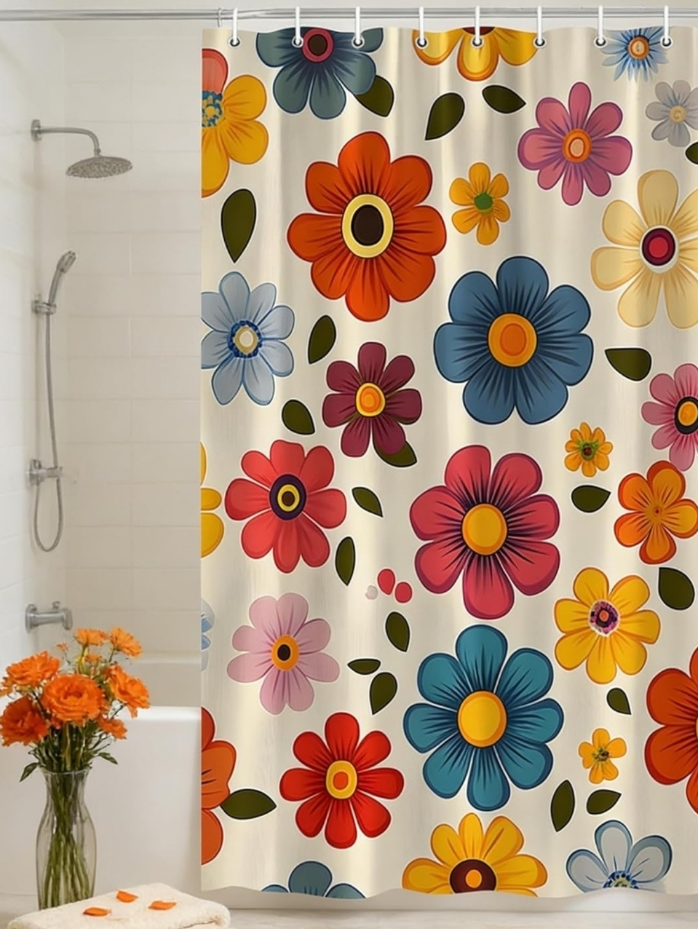 NEW! Flower Power 60's Style Shower Curtain